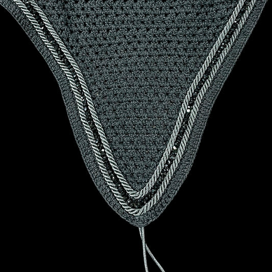 Tiedown Bonnets - Full - Black Base/Black Straight Edge/1 Black Crystal/2 Black Piping